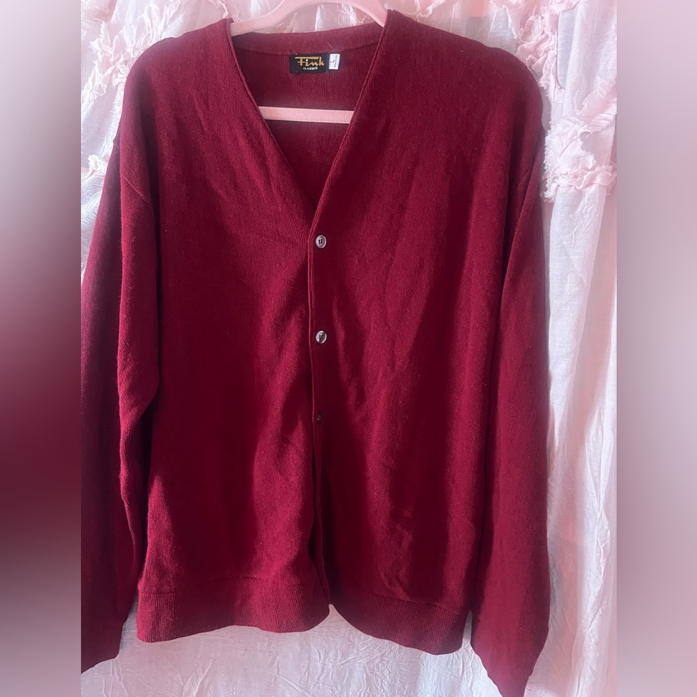 Vintage Fink Classics SZ L deep red cardigan. Retro grunge preppy ladies or men - Picture 6 of 7